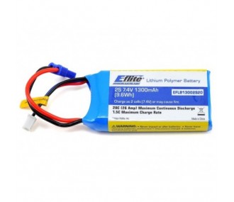 Batería E-flite lipo 2S 7.4V 1300mAh 20C con conector EC2
