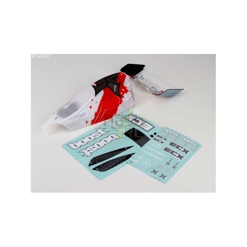 White/red body + ECX 1/10 2WD Boost spoiler