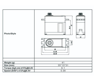 Servo numérique HV5301 Xact STD 8.4V 6.1kg 