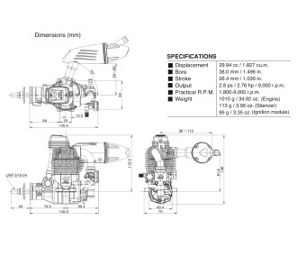 Motor de gasolina 4T OS GF 30 con silenciador