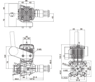 Motor de gasolina 2T OS GT 60 con silenciador