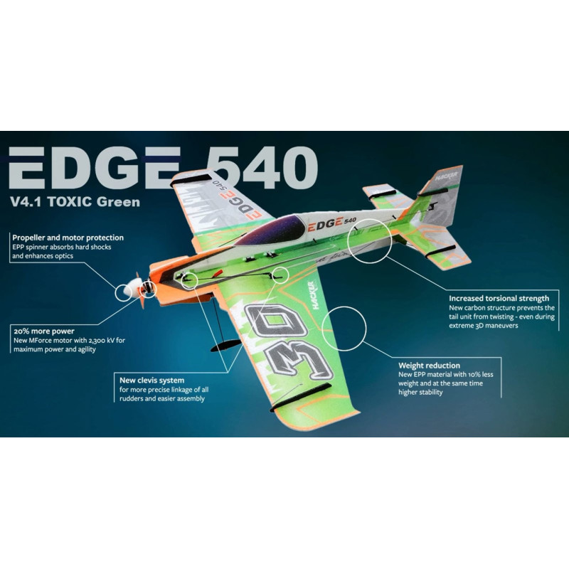 Avión Hacker modo Edge 540 V4.0 TOXIC Verde ARF aprox.0.84m