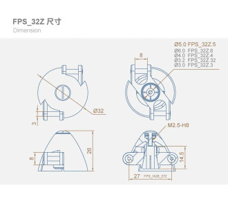 DUALSKY Type Z Spinner ø 38mm arbre moteur 5,0mm pour hélices repliables FPS_38Z.5
