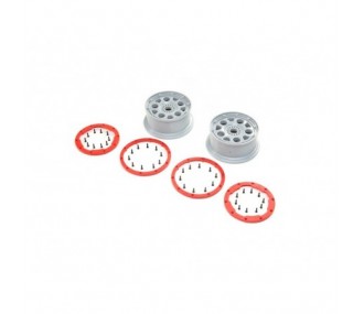 LOSI - Wheels, Silver, Red Bead Lock (2): DBXL-E 2.0
